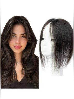 Real Human Hair Topper NATURAL BLACK 8 Inch Clip In Hair Piece NEW